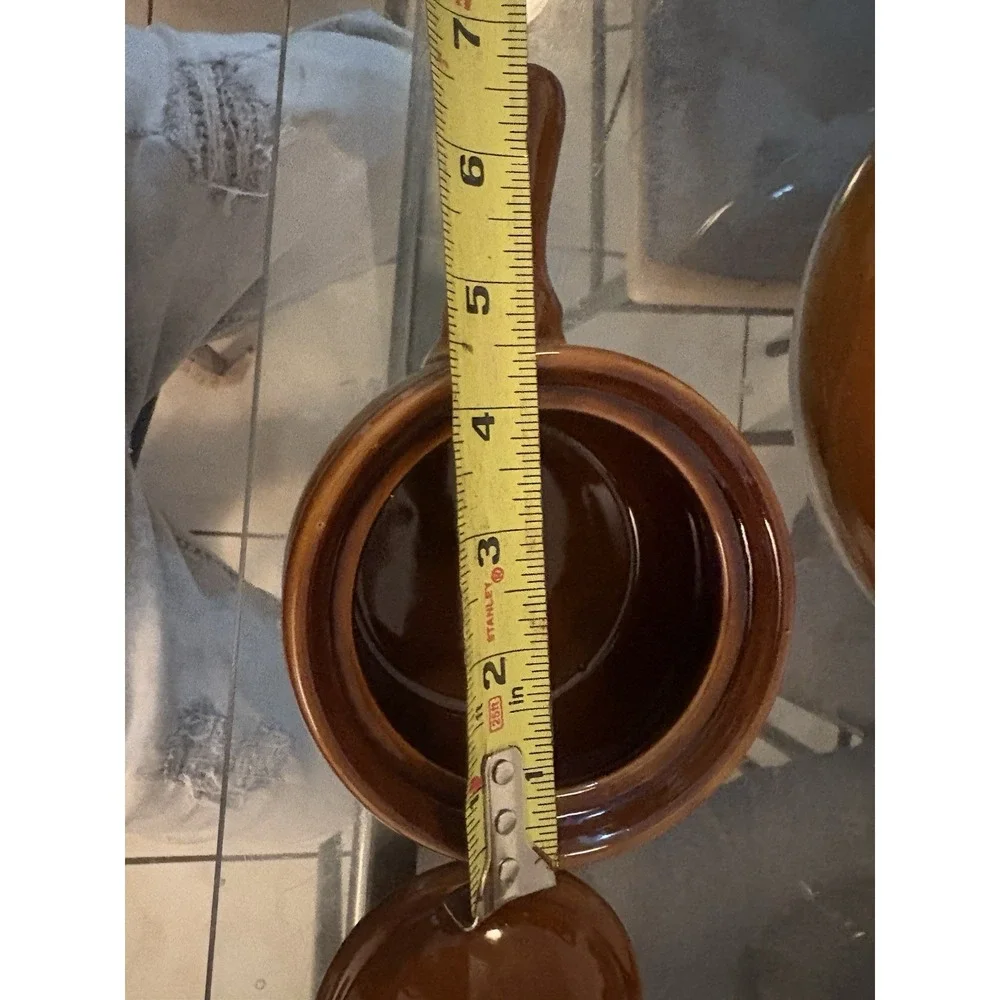 VTG Brown Drip Glaze Ceramic Soup Tureen Ladle Lid Bowls Ramekins Set Made China